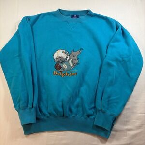 Vintage Norsport Miami Dolphins Sweatshirt Mens Large Teal Blue Needle Point NFL